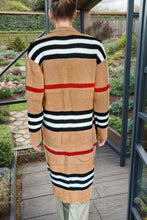 Load image into Gallery viewer, Striped Open Front Long Sleeve Longline Sweater Cardigan
