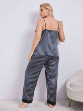 Load image into Gallery viewer, Plus Size Vertical Stripe Lace Trim Cami and Pants Pajama Set
