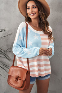 US Flag Side Slit Drop Shoulder Knit Pullover