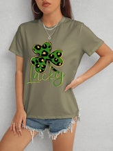 Load image into Gallery viewer, Lucky Clover Round Neck Short Sleeve T-Shirt
