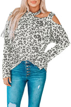 Load image into Gallery viewer, Leopard Cold-Shoulder Mock Neck Top
