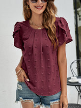 Load image into Gallery viewer, Swiss Dot Round Neck Petal Sleeve Top
