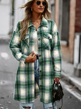 Load image into Gallery viewer, Plaid Button-Up Longline Jacket with Pockets

