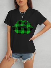 Load image into Gallery viewer, Plaid Lip Graphic Round Neck T-Shirt
