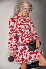 Load image into Gallery viewer, Floral Tie Neck Belted Puff Sleeve Dress
