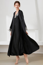 Load image into Gallery viewer, Contrast Lace Trim Satin Night Dress and Robe Set
